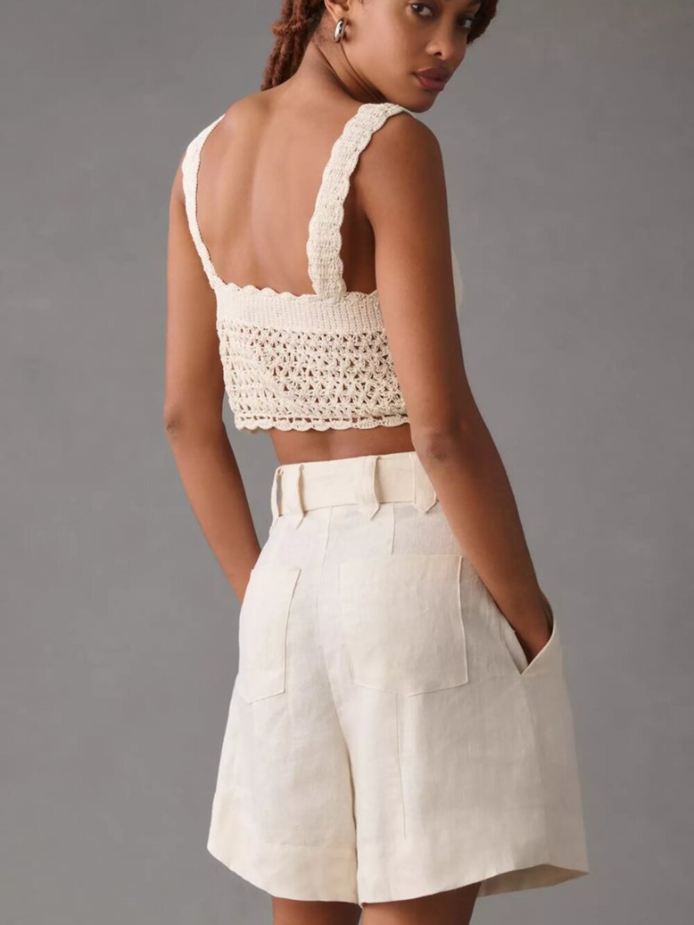Farm Rio Tailored Linen Belted Shorts Ivory High Rise Size M New With Tags $145 - Picture 4 of 17